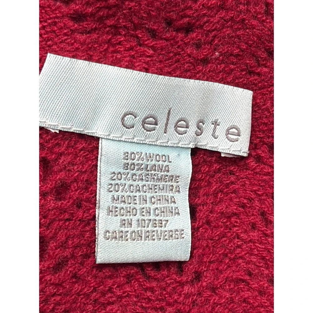 Celeste Burgundy Wool‎ Cashmere Pointelle Knit Scarf Eyelet Wrap Infinity Scarf